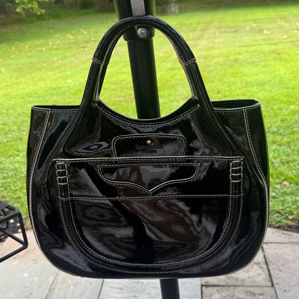 Kate Spade Black Patent Leather /white stitching Handbag